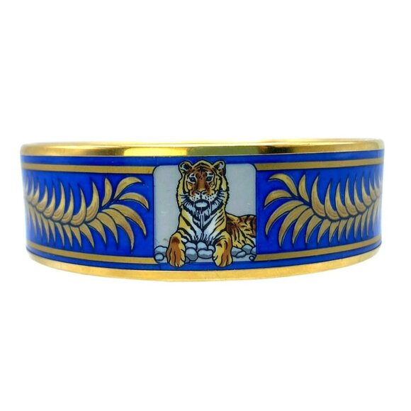 Hermes Tiger Bangle Bracelet Cloisonne Enamel Blue Gold Vintage Size 65 RARE! - Picture 3 of 9